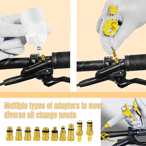 All In One Pro Grade Hydraulic Brake Bleed Kit For Disc Brakes Ready To Go With 180 Ml Mineral Oil Included, Metal Adapters, Flexible Hoses, Piston Stoppers, Flow Stoppers, Wrenches And More For MTB And Road Bikes