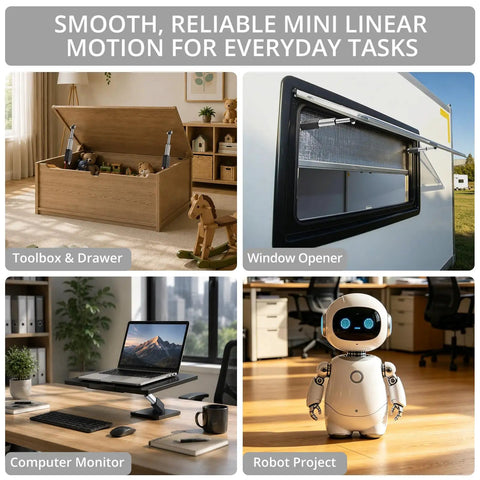 Mini Linear Actuator 12V IP54 Waterproof 42 Lbs 188N Stroke 1.2 In 30 Mm 5 Mm Per Sec Speed Ultra Compact 85 Mm Install Length to 115 Mm Max Extended 4.5 In for DIY Projects used for window, drawer, monitor and robot setups