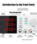 Front panel of Programmable DC Power Supply With USB Output 120V 60V 30V Adjustable Bench Power Source 0 To 10A Max