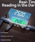 Backlit 6 Inch Digital Caliper With Rechargeable Battery IP54 Waterproof Large LCD Screen in mm and Fraction Conversions