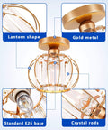 Two Pack Gold Semi Flush Mount Ceiling Lights With E26 Socket Crystal Chandeliers featuring gold metal and crystal rods
