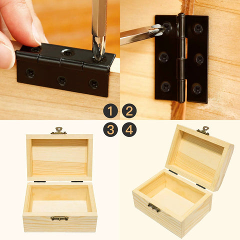 Boao 16-piece black folding door hinges with screws; cabinet hardware shown installed and in a wooden storage box.