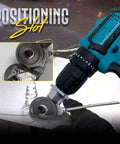 Image showing Metal Nibbler Drill Attachment for Fast Metal Cutting with Electric Shears in action on a sheet, showcasing positioning slot.