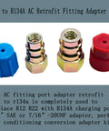 AC Retrofit Fitting Adapter Kit For R12 And R22 To R134A with blue and red caps, converting SAE to UNF ports