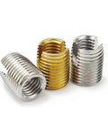 Heavy Duty Self Tapping Thread Inserts For Damaged Screw Holes, M2 To M20 Size Slotted Bushings In Carbon Steel, three sizes displayed.