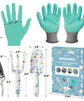 Aluminum Garden Tool Set Four Piece With Trowel Rake Pruner And Gloves In Sturdy Box Heavy Duty Hand Tools Floral Pattern Garden Kit