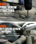 Image showing the 62 Piece Screw Extractor Set With Left Hand Drill Bits For Broken Nuts And Stripped Bolts Beast Heavy Duty Bolt And Nut Remover Kit, highlighting 6PCS spiral and 13PCS multi-spline screw extractors in use on machinery.