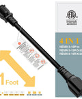 Beefy 15A To 20A Power Adapter Cable NEMA 5-15P To 5-15R 5-20R 6-15R 6-20R 4 In 1 12 AWG 1 Foot Black Cable with labels