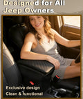 Woman using Armrest Cover For Jeep Wrangler JL Center Console Pad With Organizer Pockets Black Faux Leather in vehicle interior