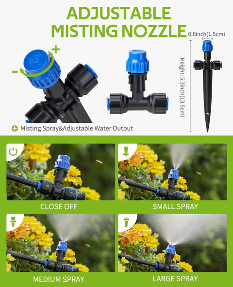 Easy To Use 59-Ft Greenhouse Misting And Drip Irrigation Kit with adjustable nozzle spray settings for varied water output