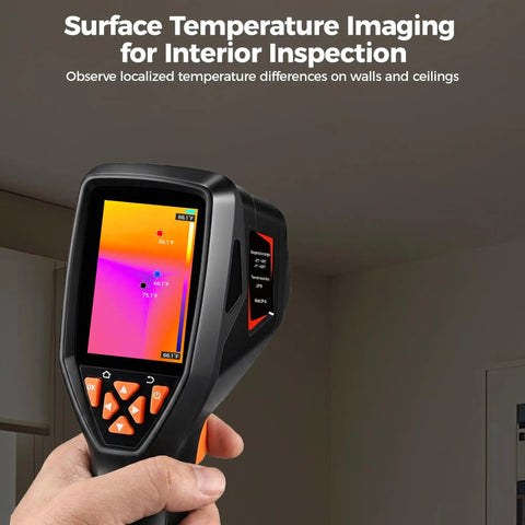 Handheld Thermal Imaging Camera With 320x240 Super Resolution And 25Hz Refresh Rate For Quick Moisture Checks in use, showing screen display.