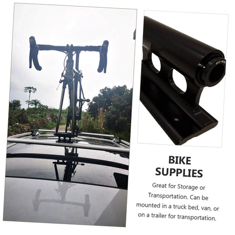 Quick Release Bike Roof Mount For Roof Racks Heavy Duty Iron Construction Stable Fork Carrier That Is Easy To Store And Carry Perfect For Outdoor Use And Travel installed on a car.