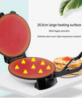 Heavy Duty Electric Tortilla Press 10 Inch Non Stick Roti Maker With Adjustable Heat Control showing 25.5cm heating surface for pancakes.