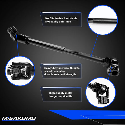 Misakomo intermediate steering shaft, black metal with U-joints, for Jeep Cherokee/Comanche.