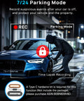 Front And Rear 4K Dash Cam With 64GB Card Built In 5G WiFi 4K Front And 1080P Rear Loop Recording Gravity Sensor 24 Hours Parking Mode Night Vision Car Cam For Safe Driving demonstrating parking mode with a figure near a parked car at night