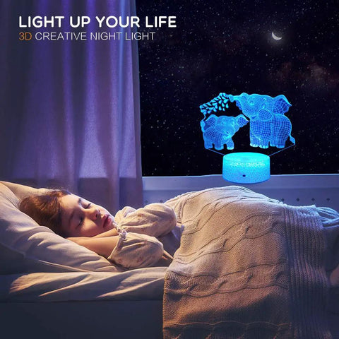 Child sleeping by Elephant 3D Night Light For Kids With 16 Color Changing LED Lights Remote Control And Touch Sensor Cute Elephant Lamp For Bedroom