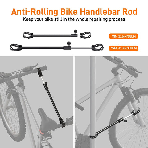 Anti-rolling bike handlebar rod with clamp for 360 Degree Rotating Bike Repair Stand With Wall Mount.