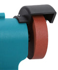 Close-up of Cordless Mini Bench Grinding Machine With Dual Wheels for Metal Sharpening and Polishing, showcasing copper motor and wheel.