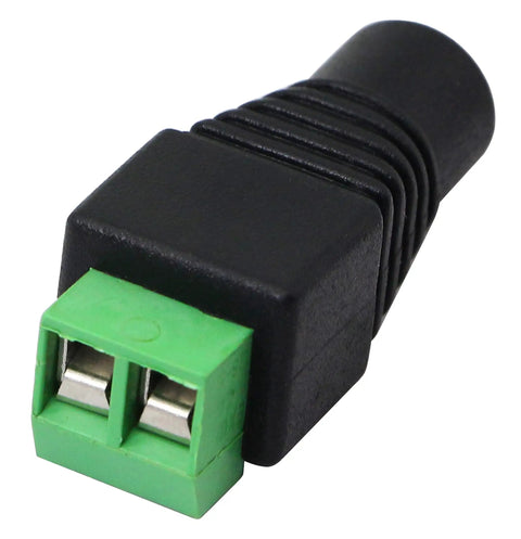 Hassle Free Dc 5.5 To 2.1Mm Female Barrel Adapter with secure 2 pin screw terminals, compact design for CCTV and LED applications.