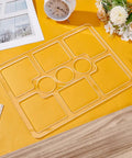 Clear Acrylic Nine Pocket Router Jig And Tracing Template For Woodworking Shops Heavy Duty Rectangle Layout Gauge displayed on yellow background.