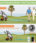 Smooth Operator Auto Follow Electric Golf Push Cart With Smart Remote App Controls demonstrating auto-follow mode on the green.