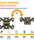 Silent opening and closing feature of the Antique Mini Folding Hinge Set 8 Pieces H Shape Decorative Hinges for jewelry boxes.
