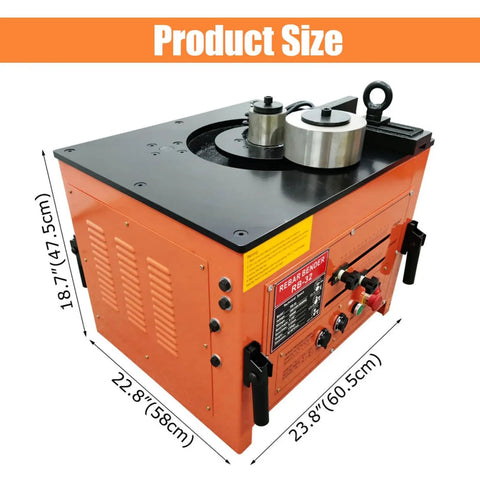 Plug And Play 110V Electric Rebar Bender Machine Handles Steel Bars 6mm To 32mm With Smooth 0 To 180 Degree Adjustment And Robust Bench Design dimensions.