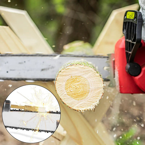 Chainsaw cutting wood with 12 Pack Pro Grade Diamond Chainsaw Sharpener Bits Three Sixteenth Inch Four Point Eight Millimeter