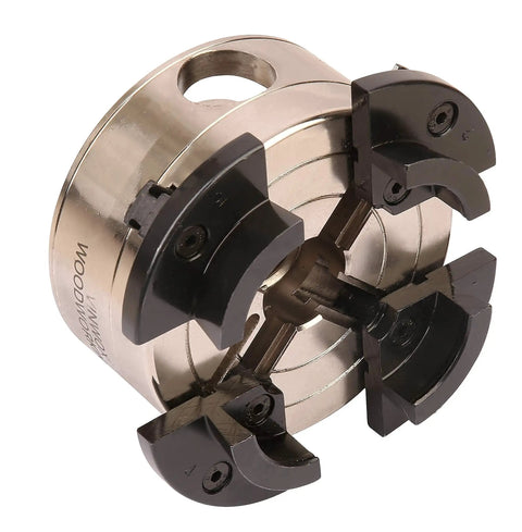 3-3/4 Inch 4-Jaw Self-Centering Wood Lathe Chuck With 2 Inch Round Jaw, 1x8TPI To 3/4x16TPI Adapter, nickel-coated body
