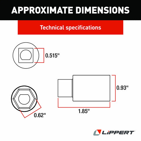 Replacement Coupling Motor For SlimRack RV Slide Out With Square Shaft Drive And D Shape Cutout Lippert TV Lift Ready Durable Unit To Get Your Camper Back On The Road dimensions diagram