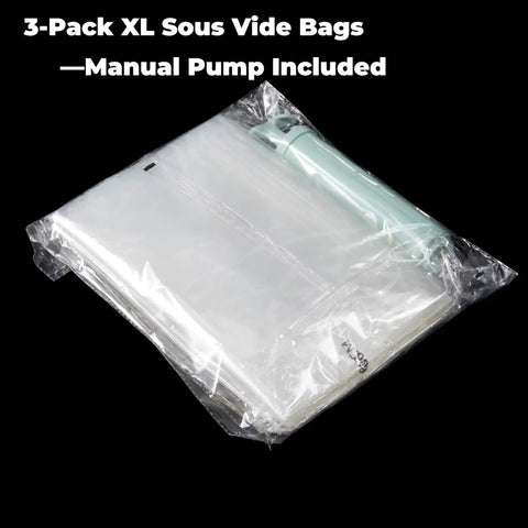 Extra Large 24x32 Inch Sous Vide Turkey Bags, 3 Pack Vacuum Seal Bags for Brining with manual pump, fits 25-35 lbs turkeys