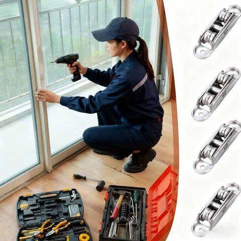 Heavy Duty Double Bearing Sliding Door Rollers With Adjustable Angle Premium Zinc Alloy Window Pulley Wheels and Replacement Hardware during installation.