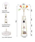 Dimensions and features of LED Floor Lamp With Dope Medusa Multi Head Design with shelves, faux marble, interchangeable shades