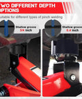 Durable Rubber Floor Jack Pad with Universal Fit installed on trolley, showing anti slip cross grooved design for cars.