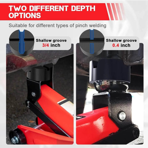 Durable Rubber Floor Jack Pad with Universal Fit installed on trolley, showing anti slip cross grooved design for cars.