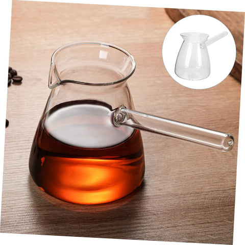 Side Handle Turkish Cezve Coffee Pot With Clear Glass Butter Pan High Borosilicate Heat Resistant Up To 100 Celsius