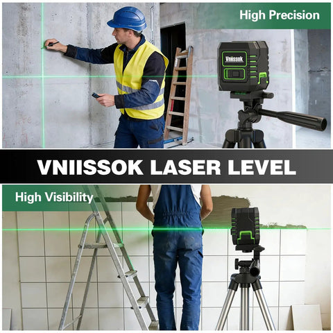 360 Self Leveling Laser Level With Green Cross Lines For Construction And Picture Hanging Vertical And Horizontal Plumb Lines Easy Setup Bright Two Line Green Laser Pro Grade Precision For Fast Accurate Leveling used on tripod at wall and tile alignment