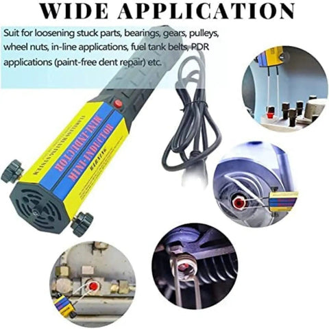 No Sweat High Power 1KW Induction Heater Flameless Thermal Tool showing application on various stuck automotive parts.