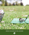Practice Golf Balls 12 Pack With True Flight And Real Spin For Backyard And Indoor Training next to a golf club on grass