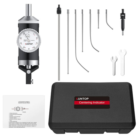 XUNTOP coaxial centering indicator kit with dial gauge, six feeler probes, and storage case.