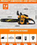 63Cc Gas Powered Chainsaw With 20 Inch Bar And 2 Chains And Bars, Heavy Duty 2-Cycle Engine For Tree Felling Specifications
