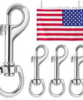 Badass Heavy Duty Swivel Flag Clips 4 Pack All Weather Zinc Alloy Snap Hooks on display with American flag.