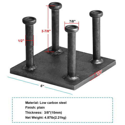 Two Pack Six By Six Inch Steel Concrete Embed Anchor Plate Weld On Square Base Plate Three Eighths Inch Thick With Four Half Inch Diameter Three And One Half Inch Weld Studs Low Carbon Steel Plain Finish For Durable Structural Anchoring