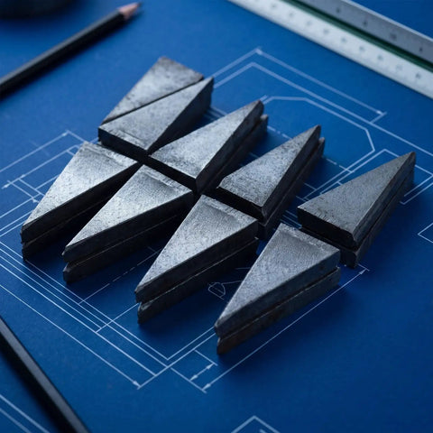 40 Piece Iron Triangle Hammer Wedges For Axe Handle Reinforcement Non Slip Grip And Hardened Durability For Heavy Duty Construction And Felling Tasks Keeps Wooden Handles Tight And Secure, six iron triangle wedges on blue blueprint