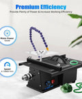 Heavy Duty Gemstone Faceting Machine With 7 Speed Settings For Cutting Grinding Polishing And Engraving Jade Crystal Rock Work Benchtop Stone Carving Tool Kit on marble surface with green gemstones.
