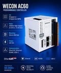 Rugged Industrial PLC Controller With EtherCAT Modbus And Codesys Compatibility, displaying I/O ports and connectivity details.