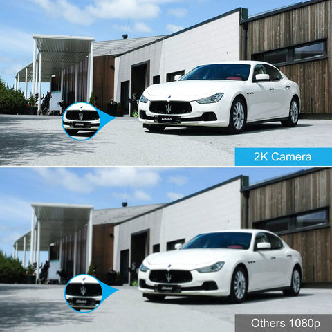Comparison of 2K and 1080p video quality by 3MP 2K Solar Security Camera Wireless Outdoor No-Hassle Rechargeable Battery Powered WiFi Surveillance