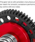 Close-up of Beefed-Up 7075 Metal Spur Gear Slipper Clutch 57T 32dp with 3.175mm Pinion Gear Sets for 1/10 & 1/8 RC Trucks Red