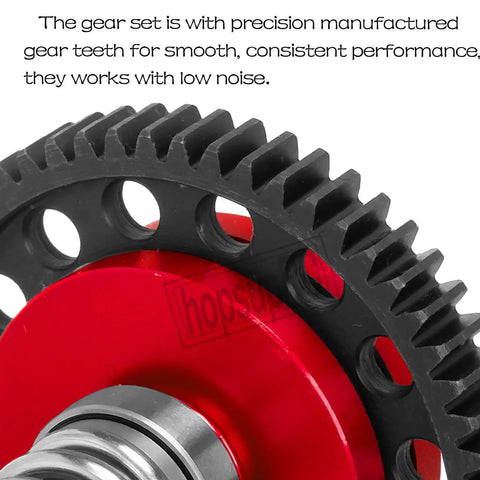 Close-up of Beefed-Up 7075 Metal Spur Gear Slipper Clutch 57T 32dp with 3.175mm Pinion Gear Sets for 1/10 & 1/8 RC Trucks Red
