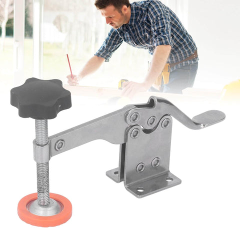 Pro Grade Non Slip Quick Release Toggle Clamp Set for woodworking jigs and fixtures with rubber tip, metal clamp in front view